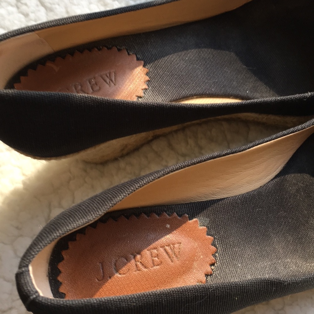 J. Crew Black Canvas Espadrille Wedges with Natural Jute Heel - Picture 5 of 8